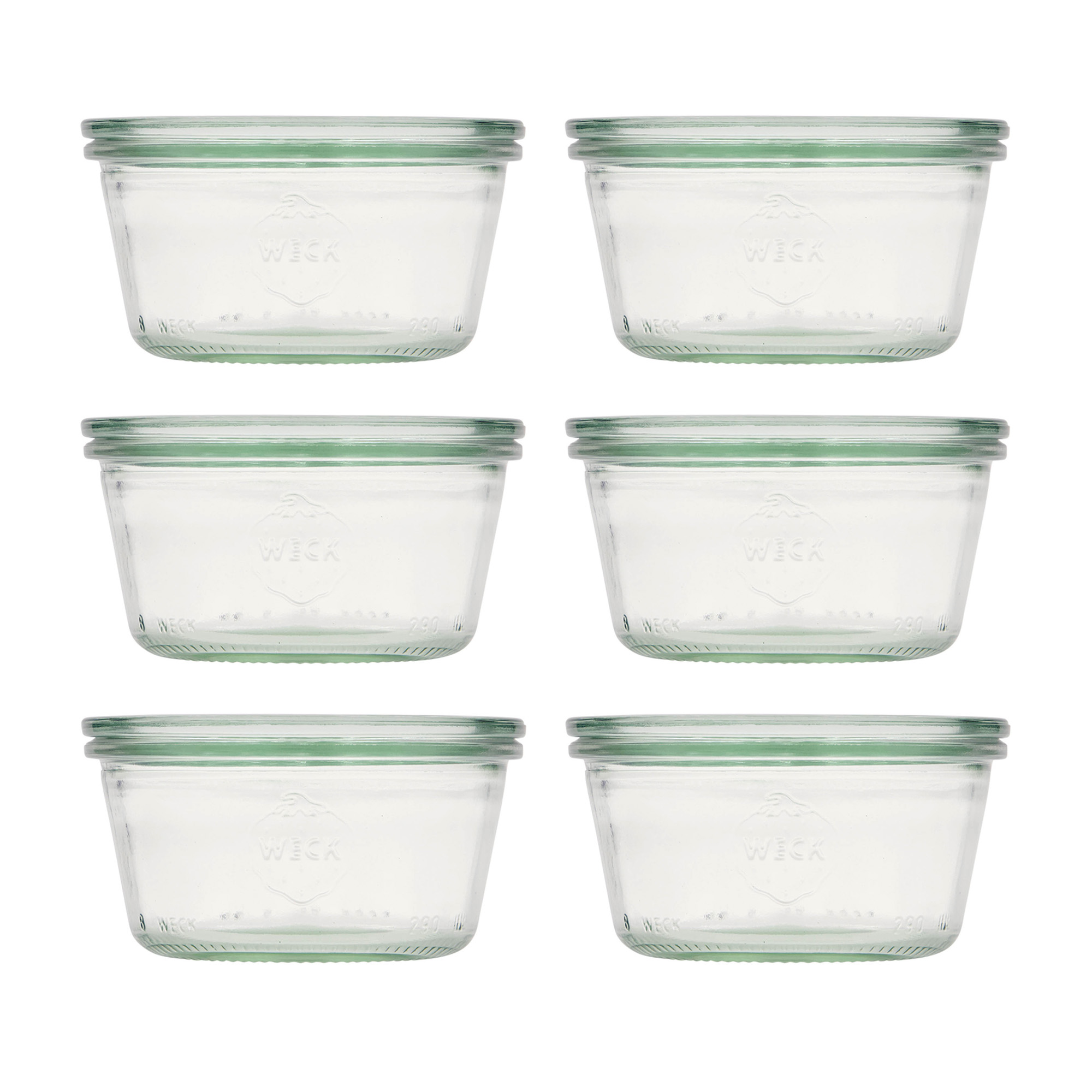6x 290 ml plitka WECK-staklenka za stavljanje naopako sa staklenim poklopcem RR 100