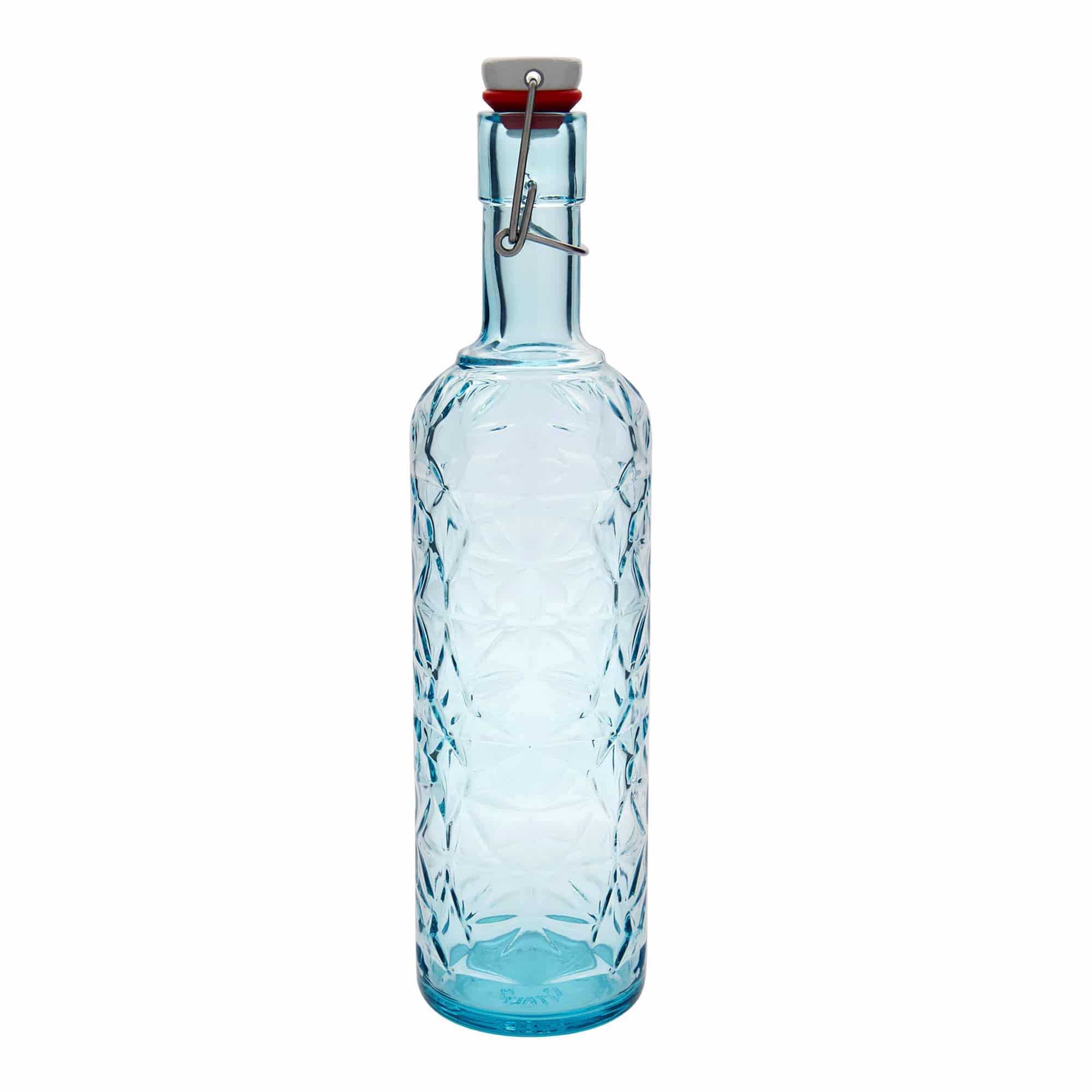 1.000 ml staklena boca 'Oriente', azurno plava, grlo: kopča za zatvaranje