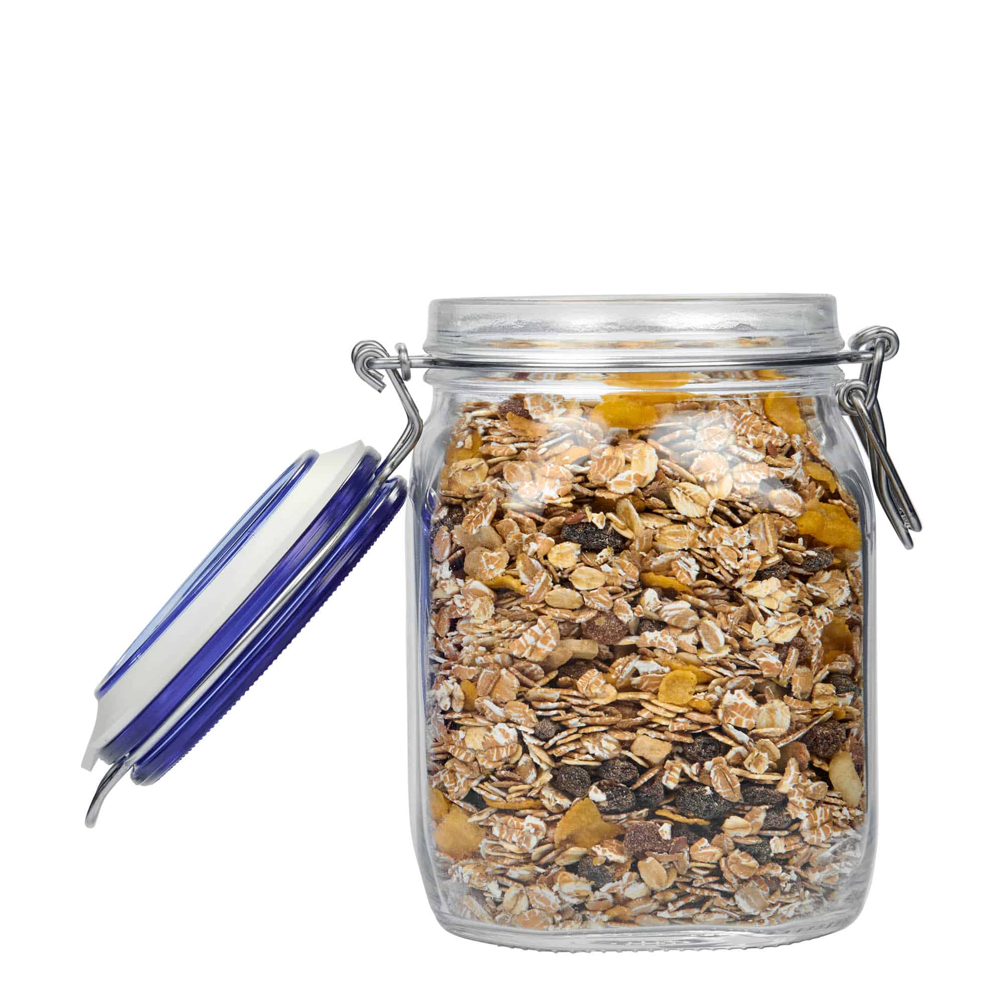 1.000 ml staklena tegla s žičanim zatvaračem 'Fido' plavi poklopac, četvrtasta, otvor: žičani zatvarač 1.000 ml staklena tegla s žičanim zatvaračem 'Fido' plavi poklopac, četvrtasta, otvor: žičani zatvarač