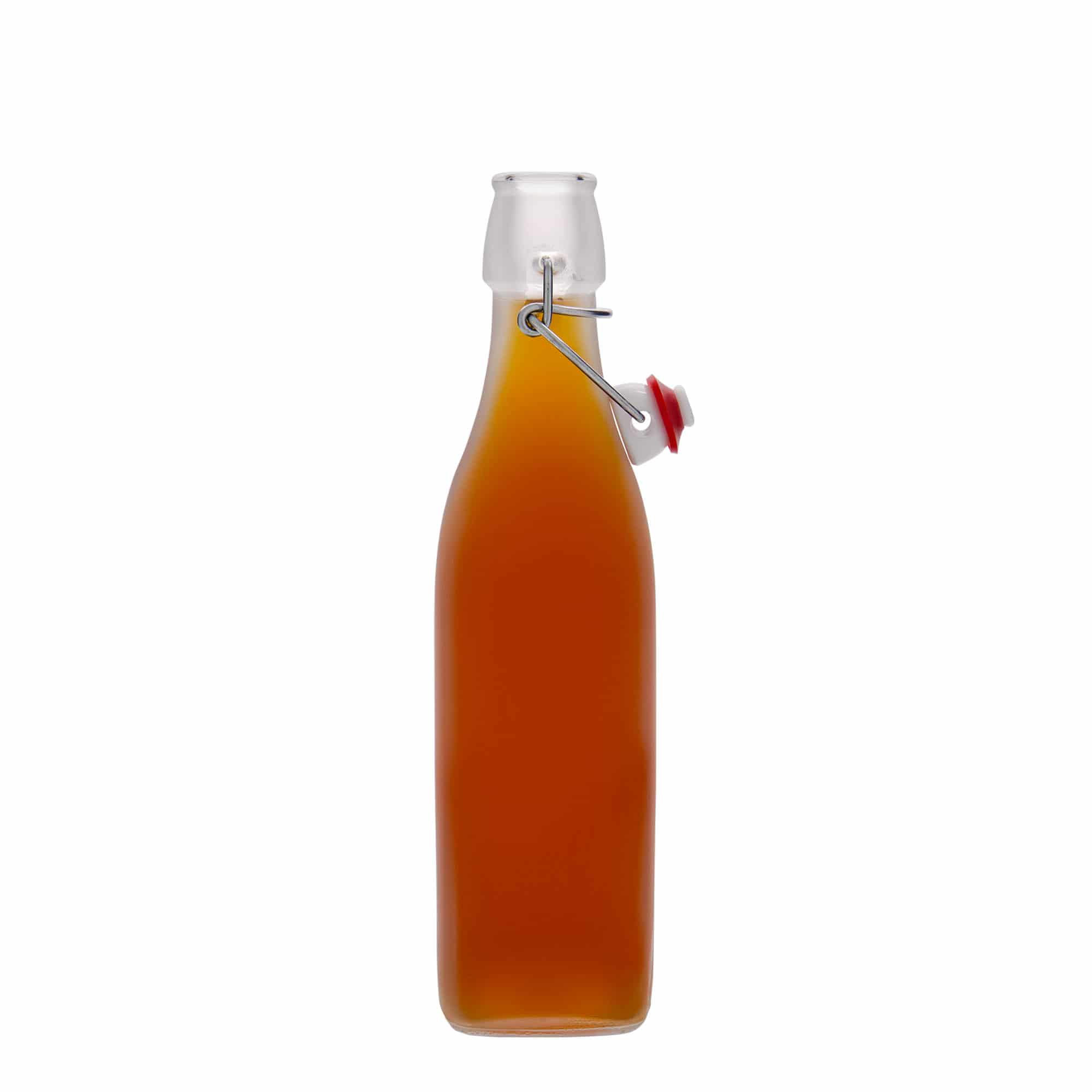 500 ml staklena boca 'Swing, četvrtasta, bijela, grlo: zatvarač s kopčom