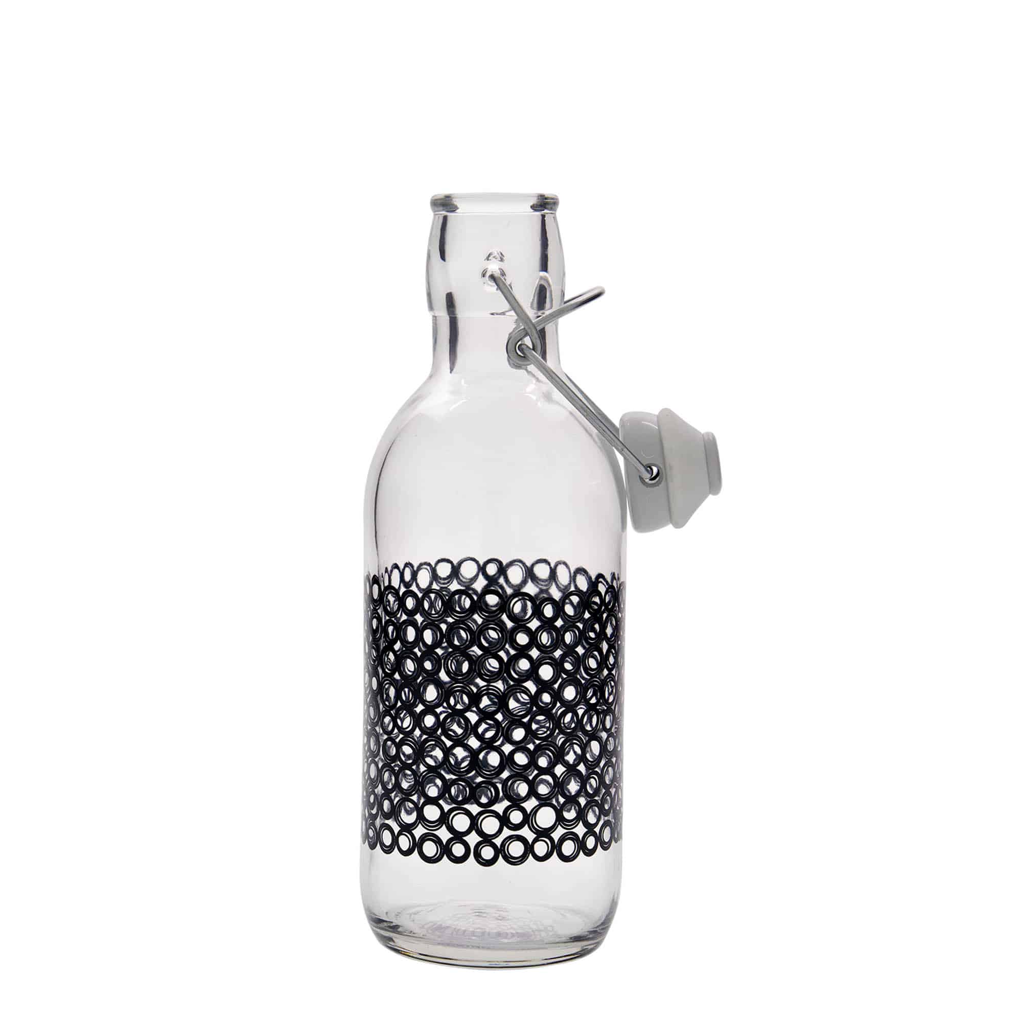 500 ml staklena boca 'Emilia', motiv: Circola nero, grlo: zatvarač s kopčom