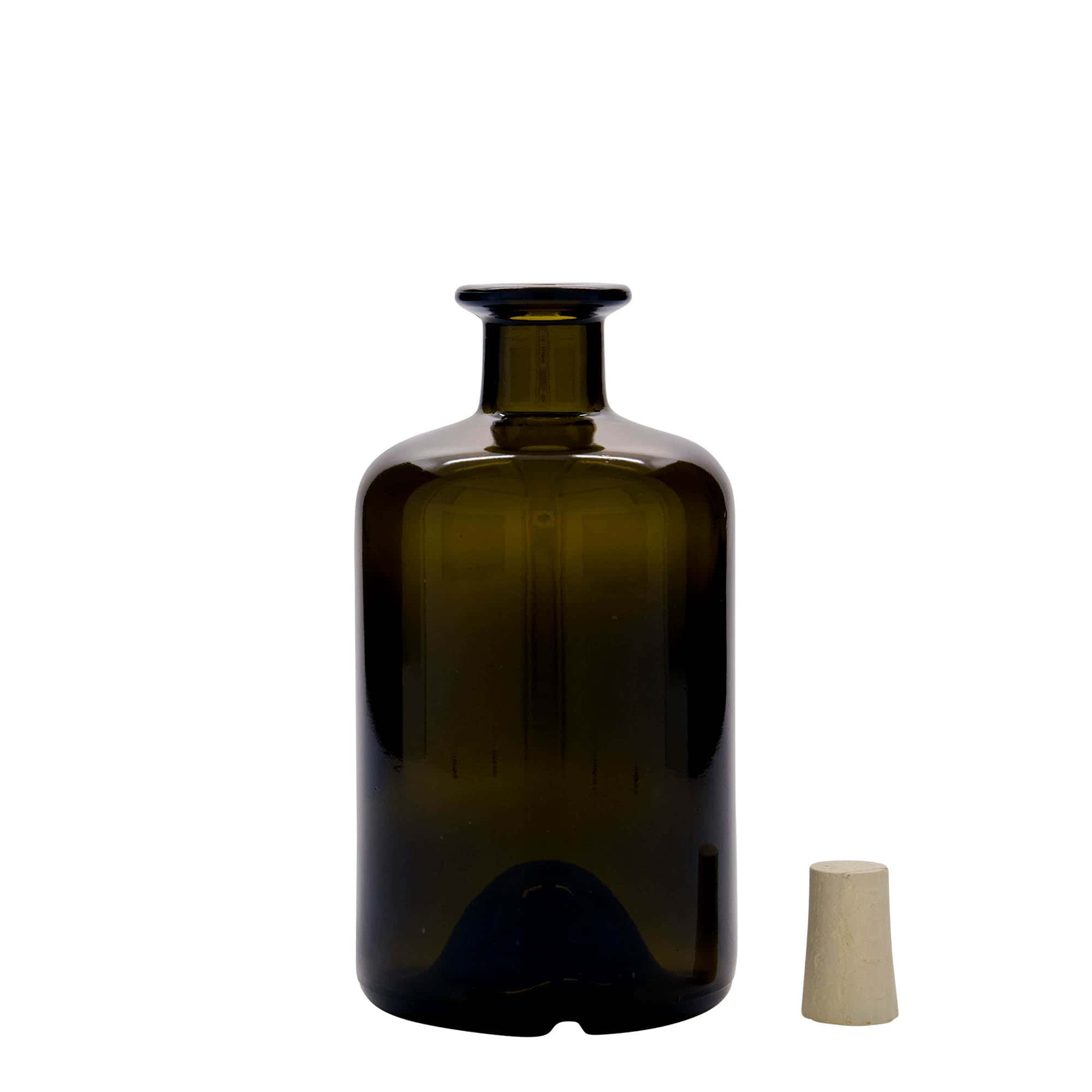Apotekarska staklena boca 500 ml, antikno zelena, otvor: pluteni čep