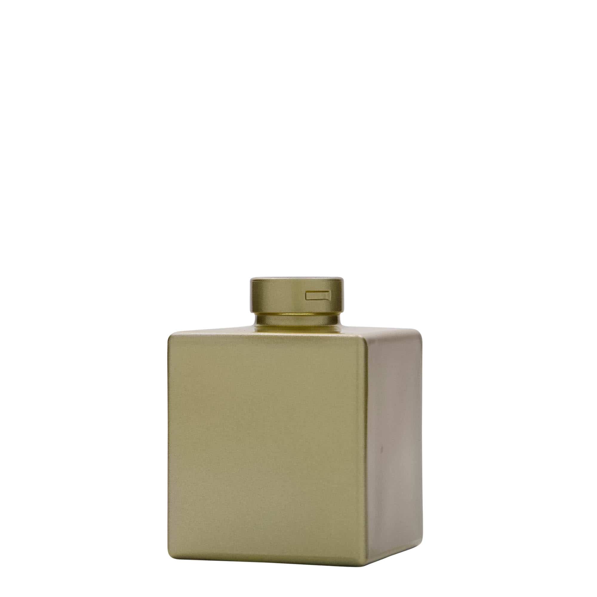 100 ml staklena bočica 'Cube', kvadratna, zlatna, grlo: čep
