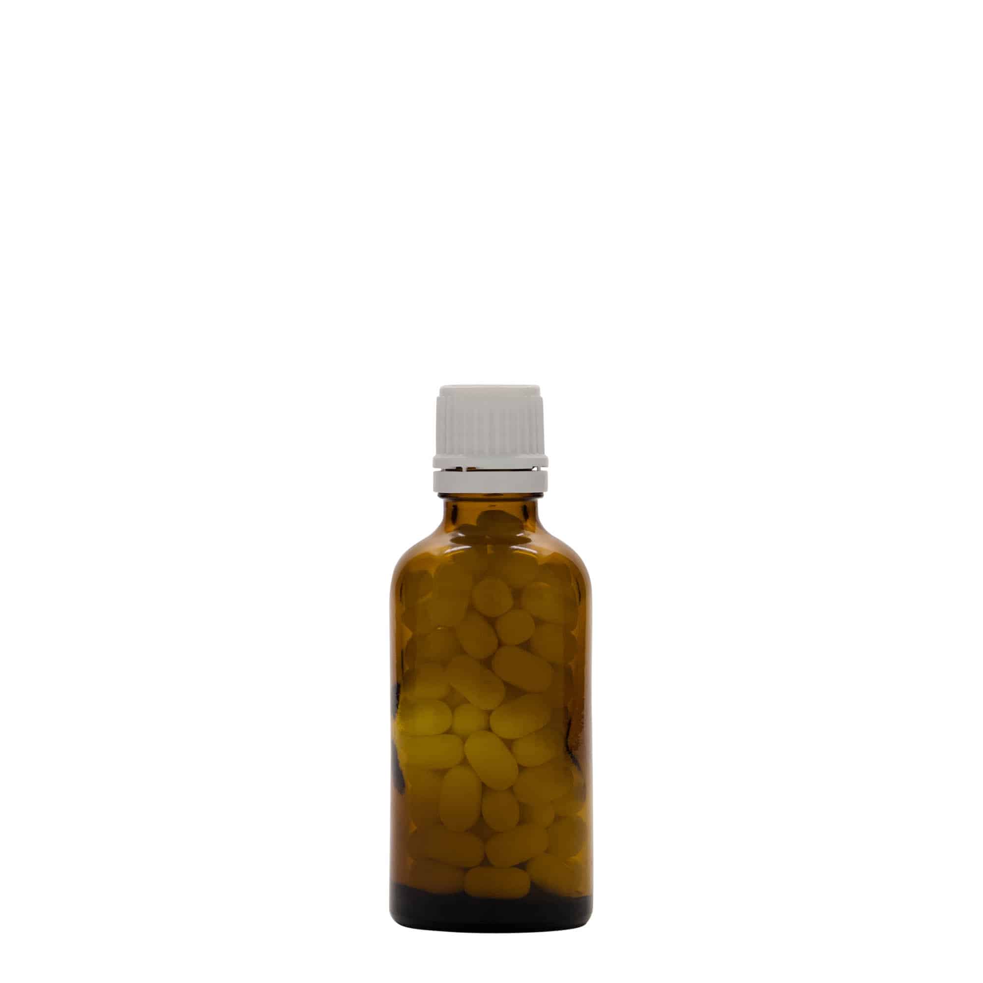 50 ml medicinska bočica, staklo, smeđa, grlo: DIN 18