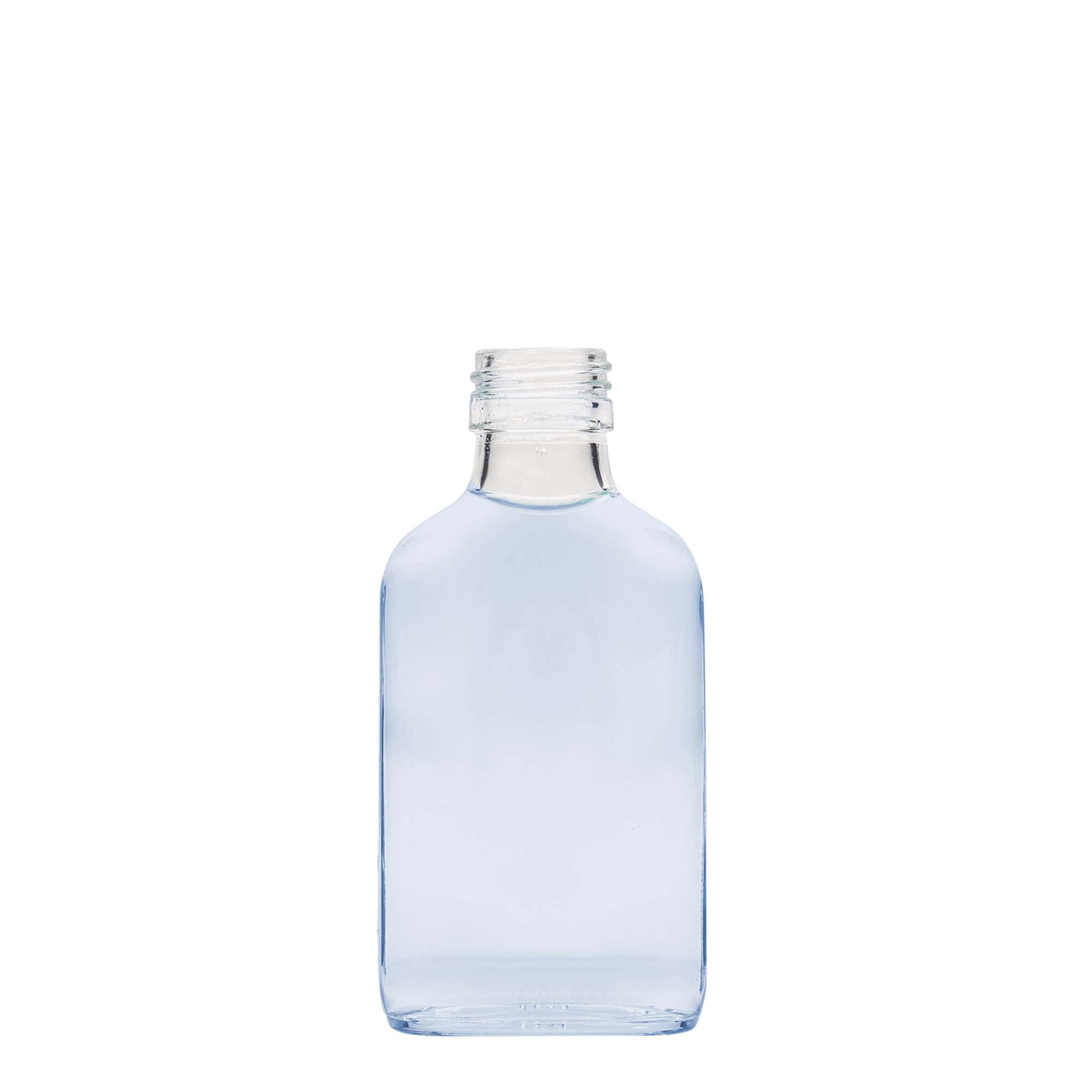 100 ml džepna bočica, pravokutna, staklo, grlo: PP 28