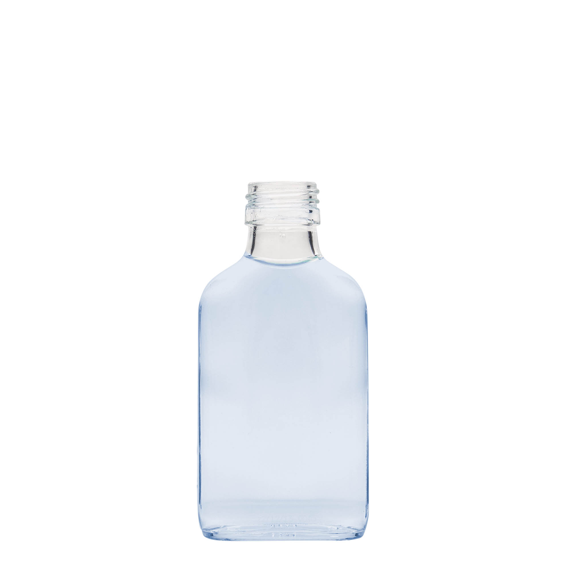 100 ml džepna bočica, pravokutna, staklo, grlo: PP 28