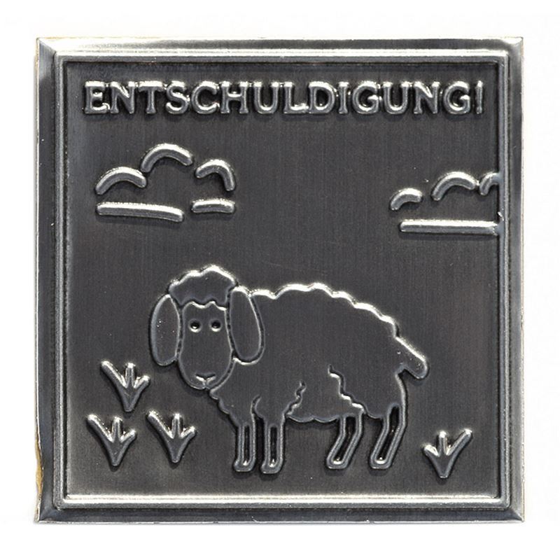 Kositrena naljepnica 'Oprosti', kvadratna, metal, srebro