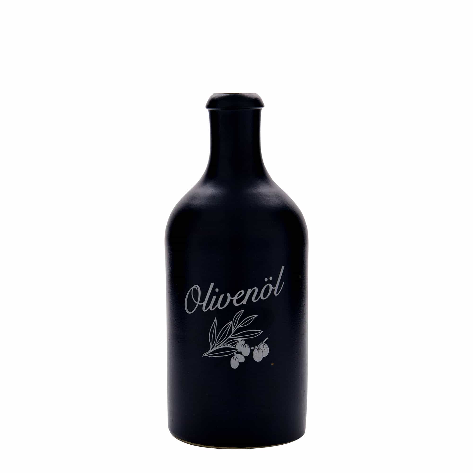 Glineni vrč 500 ml, motiv: maslinovo ulje, keramika, crni, otvor: pluteni čep Glineni vrč 500 ml, motiv: maslinovo ulje, keramika, crni, otvor: pluteni čep