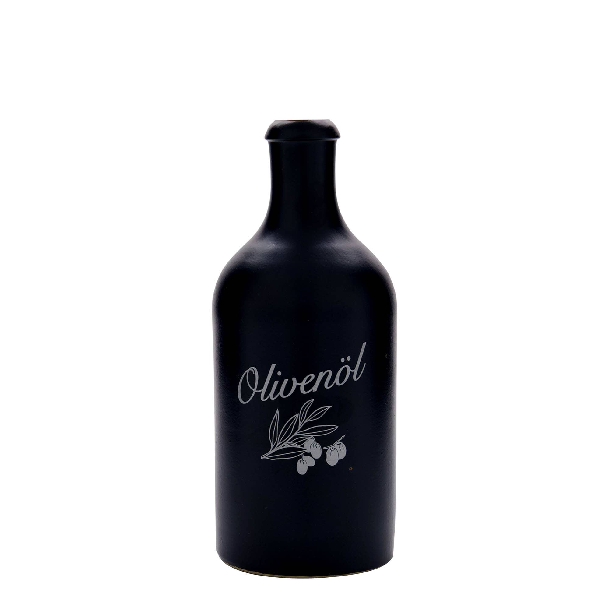 500 ml vrč za glinu, motiv: maslinovo ulje, kamenina, crni, otvor: pluta