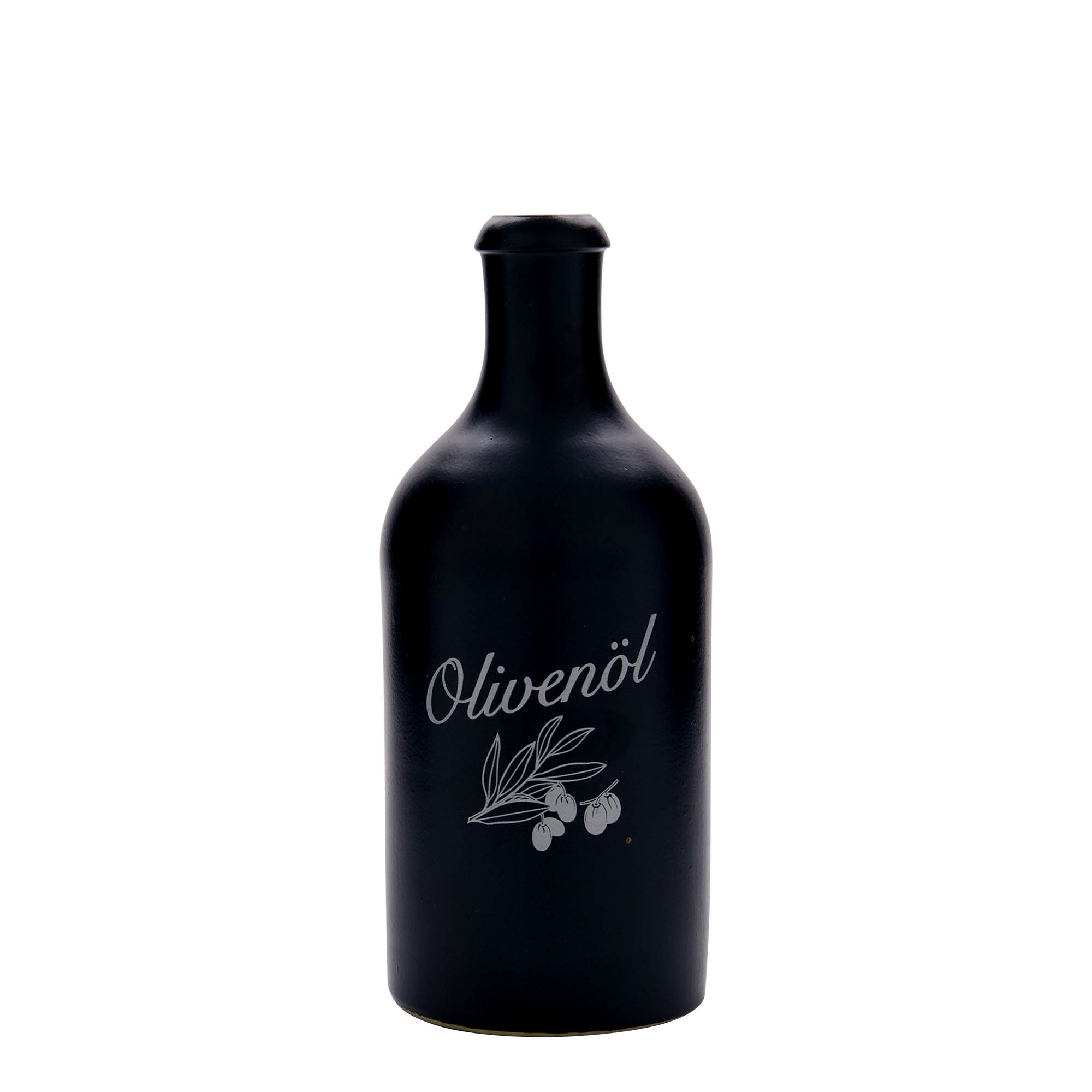 500 ml vrč za glinu, motiv: maslinovo ulje, kamenina, crni, otvor: pluta 500 ml vrč za glinu, motiv: maslinovo ulje, kamenina, crni, otvor: pluta