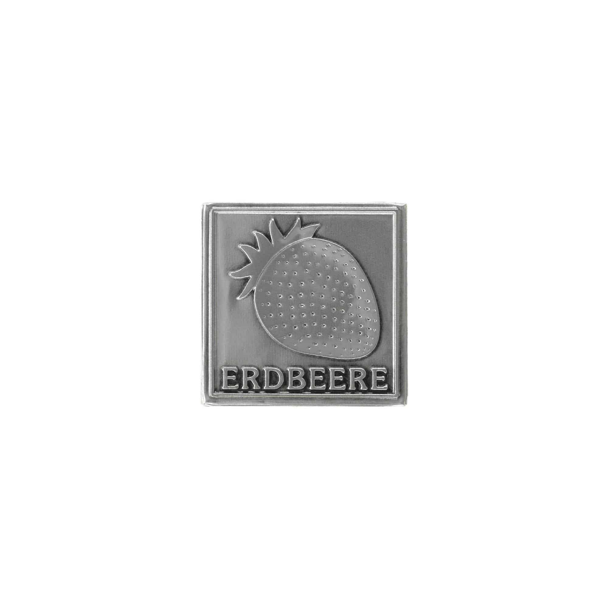 Kositrena naljepnica 'Jagoda', kvadratna, metal, srebro Kositrena naljepnica 'Jagoda', kvadratna, metal, srebro