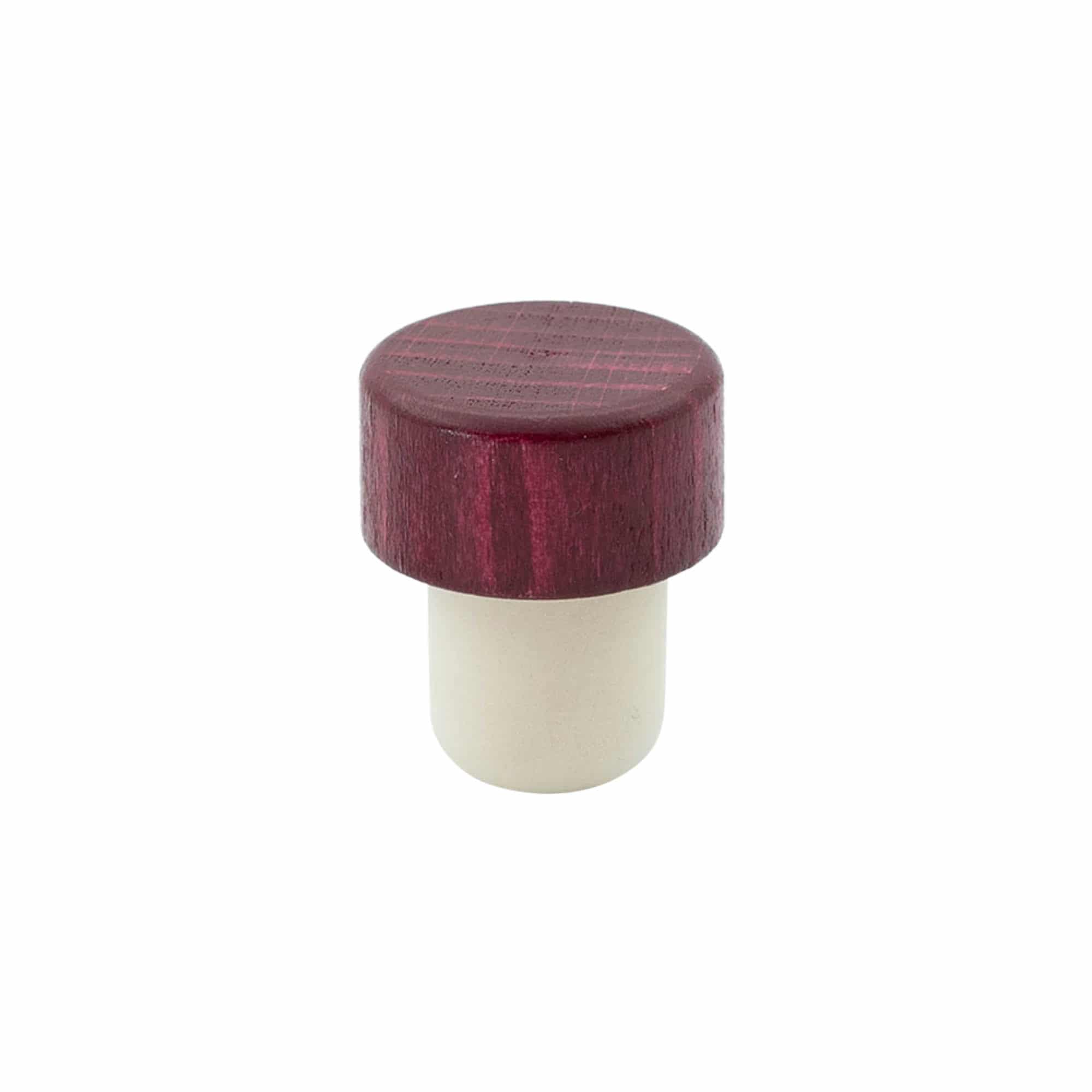 Čep s drškom 19 mm, drvo/plastika, bordo crvena, za otvor: pluta