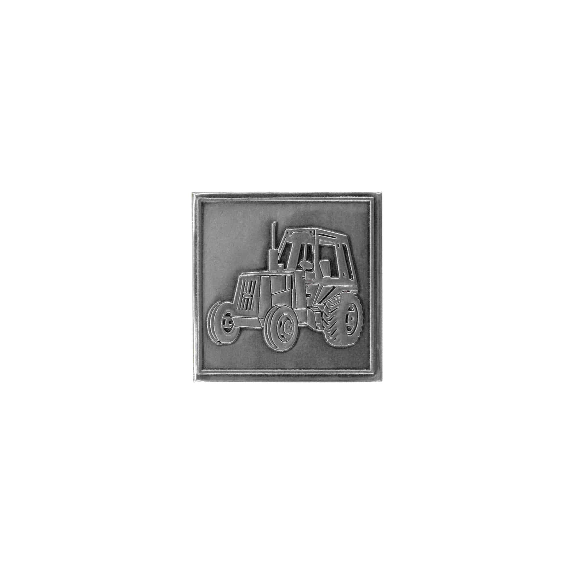 Kositrena naljepnica 'Traktor', kvadratna, metal, srebro Kositrena naljepnica 'Traktor', kvadratna, metal, srebro