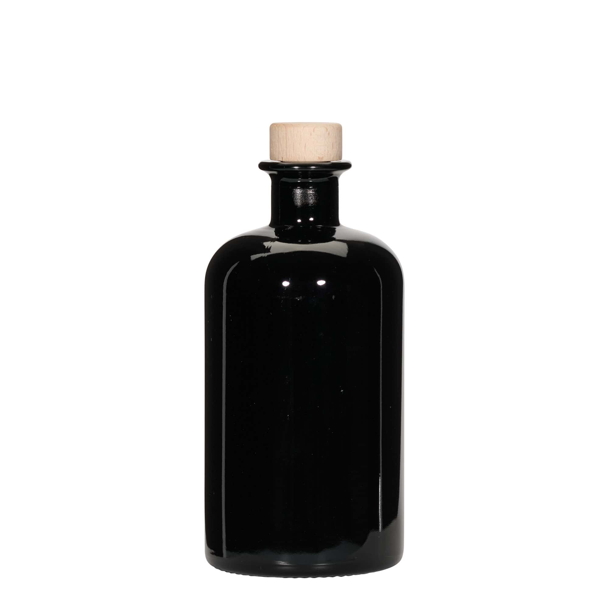 Apotekarska staklena boca 500 ml, crna, otvor: pluteni čep