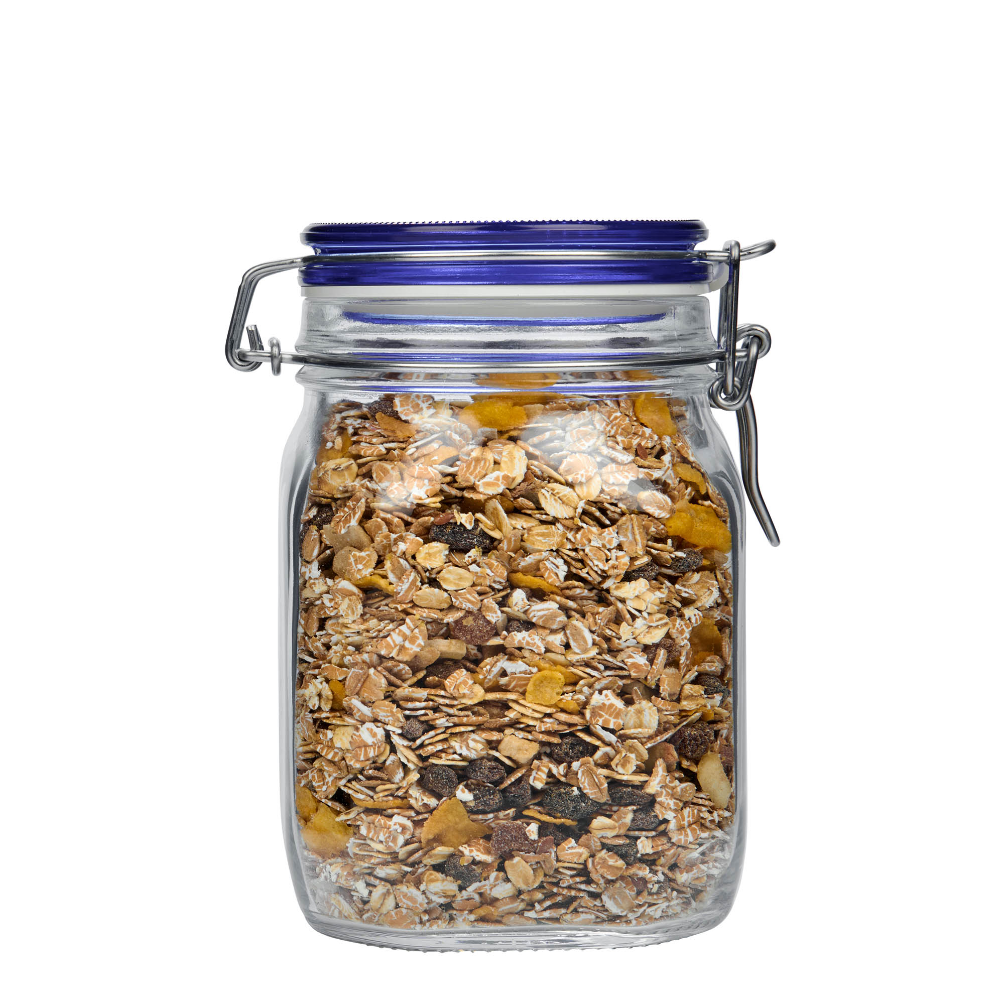 1.000 ml staklena tegla s žičanim zatvaračem 'Fido' plavi poklopac, četvrtasta, otvor: žičani zatvarač 1.000 ml staklena tegla s žičanim zatvaračem 'Fido' plavi poklopac, četvrtasta, otvor: žičani zatvarač