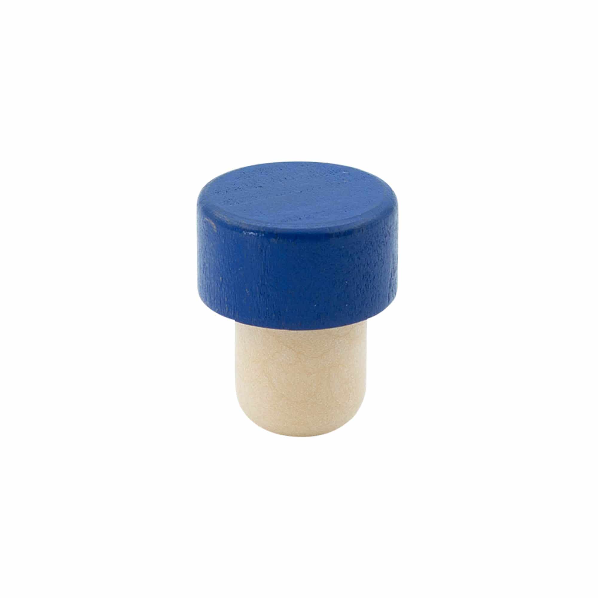 Čep s ručkom 19 mm, drvo/plastika, plavi, za otvor: pluta