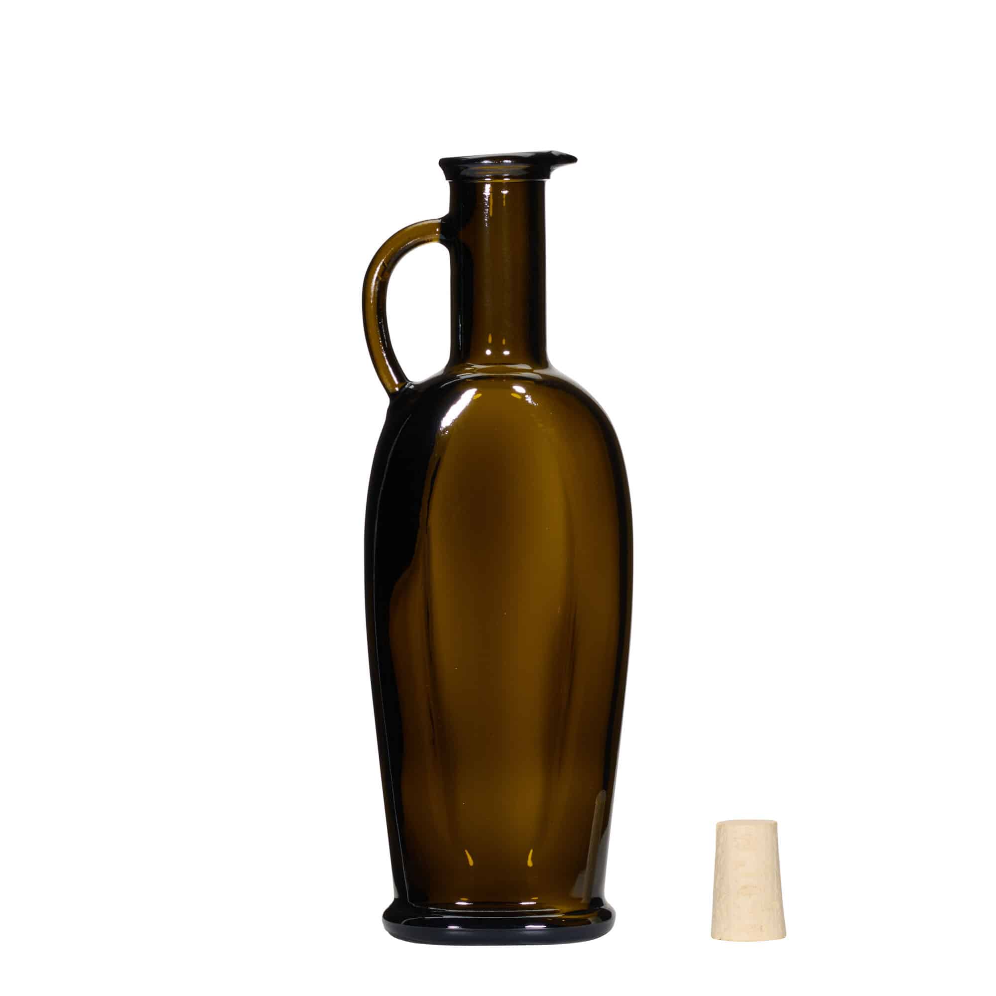 250 ml staklena boca 'Eleganta', ovalna, antikno zelena, grlo: čep