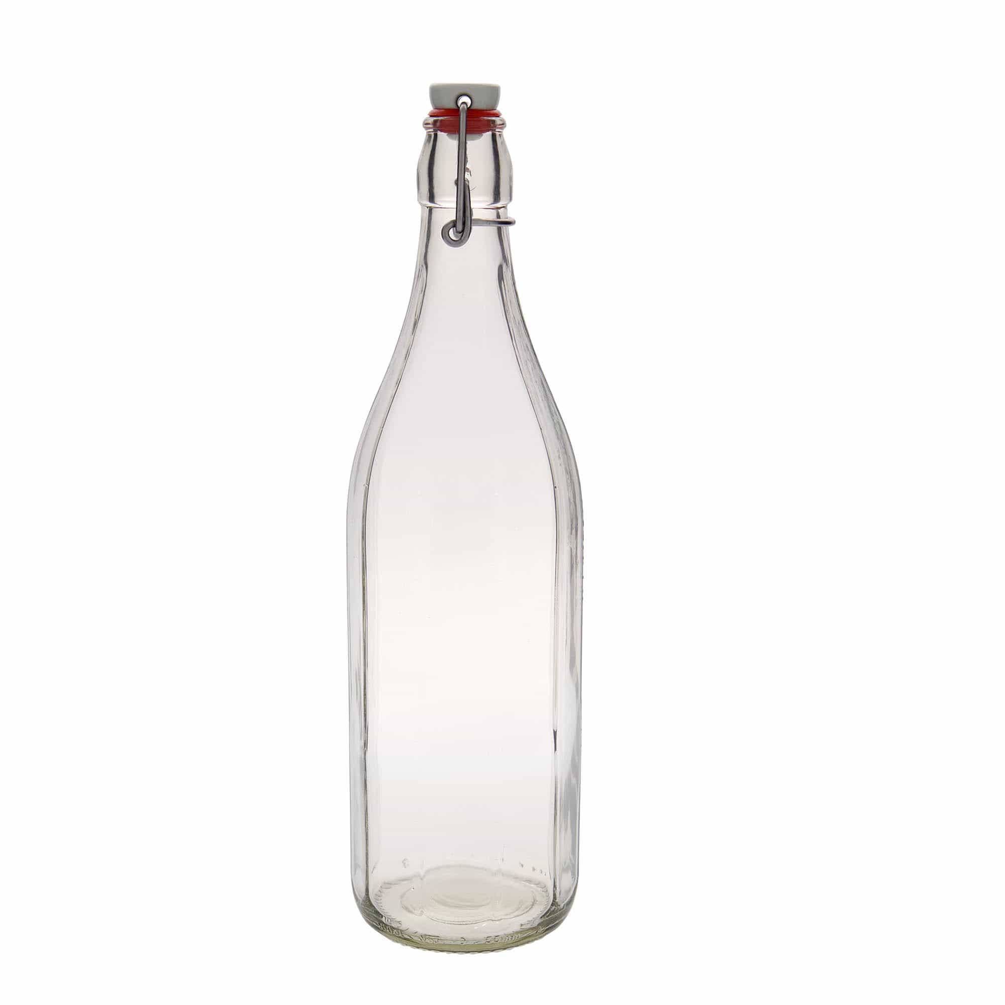 1.000 ml staklena boca 'Bravo', desetostrana, grlo: zatvarač s kopčom