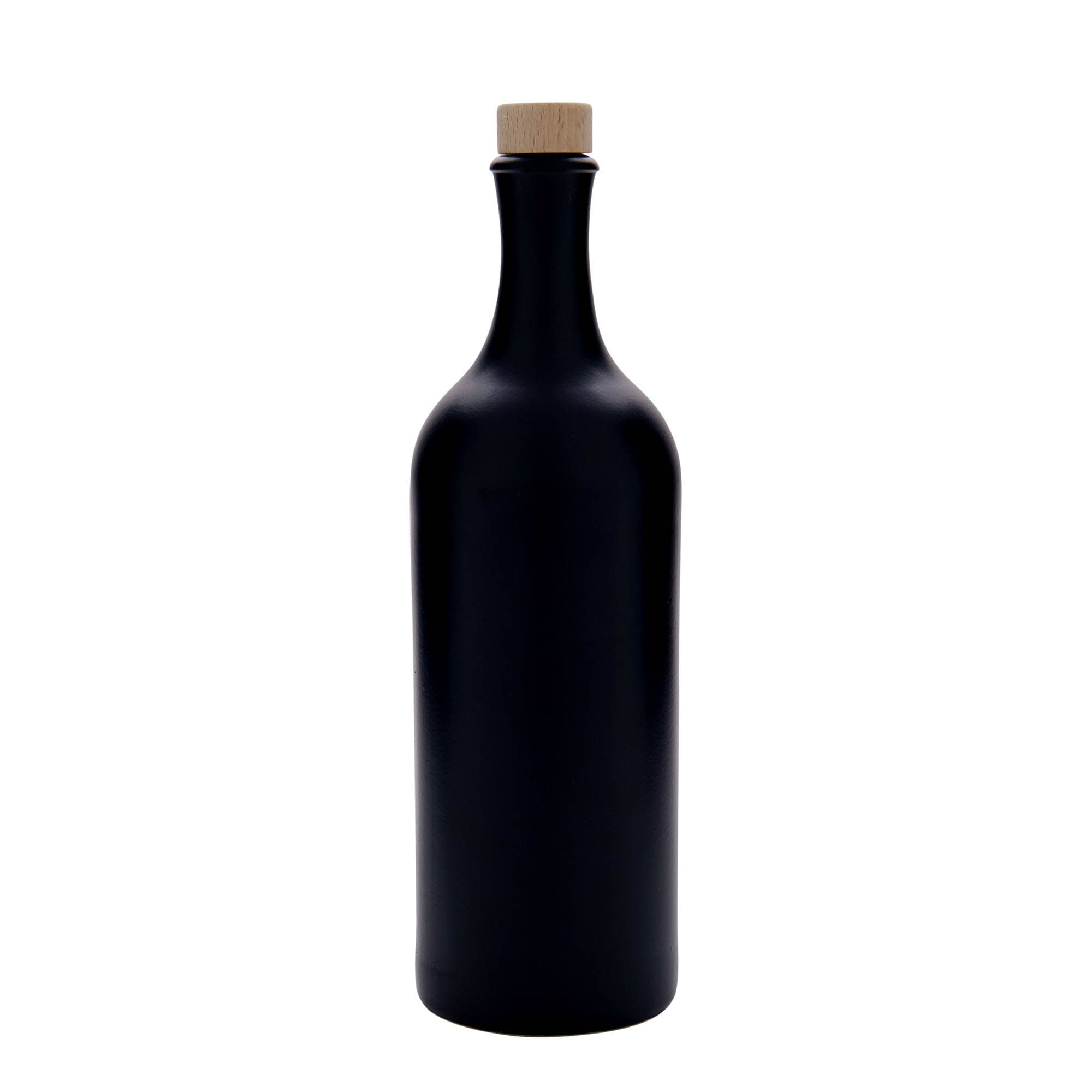 750 ml vrč od gline s dugim vratom, kamenina, crni, otvor: pluta