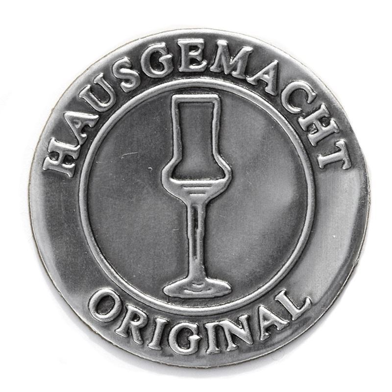 Naljepnica od kalaja 'Originalno domaće', okrugla, metalna, srebrna Naljepnica od kalaja 'Originalno domaće', okrugla, metalna, srebrna