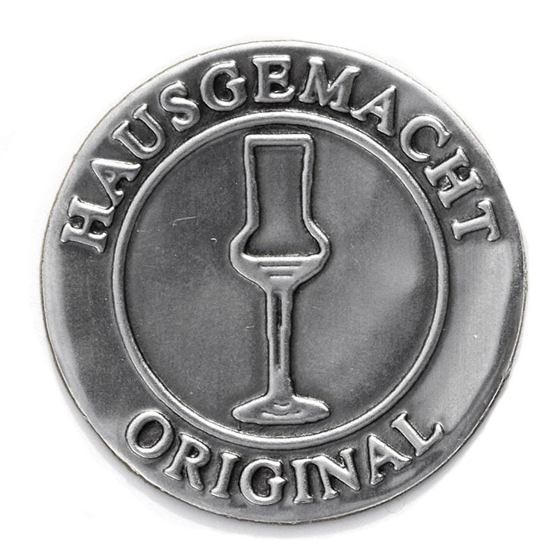 Naljepnica od kalaja 'Originalno domaće', okrugla, metalna, srebrna