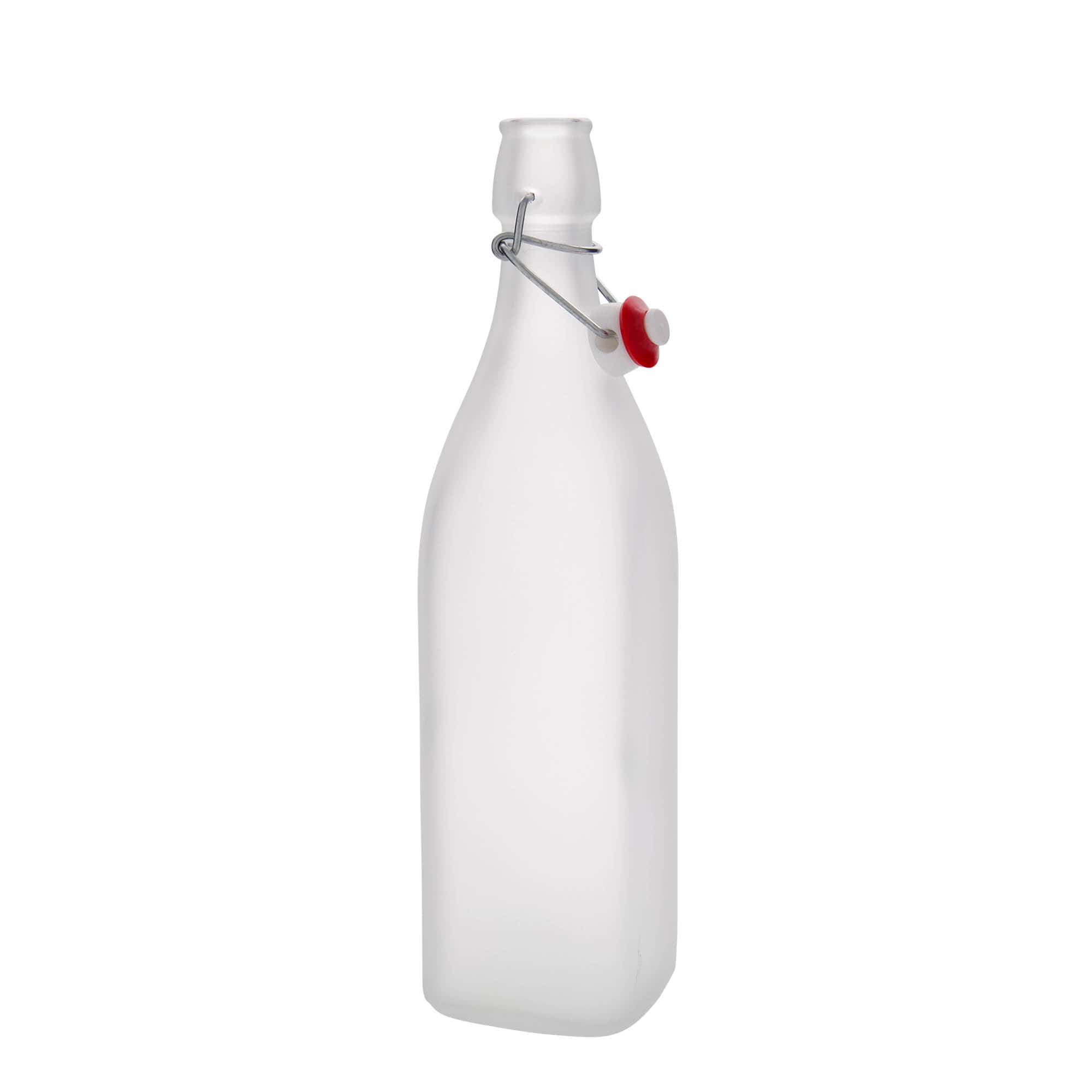 1.000 ml staklena boca 'Swing, četvrtasta, zamrznuta, grlo: zatvarač s kopčom