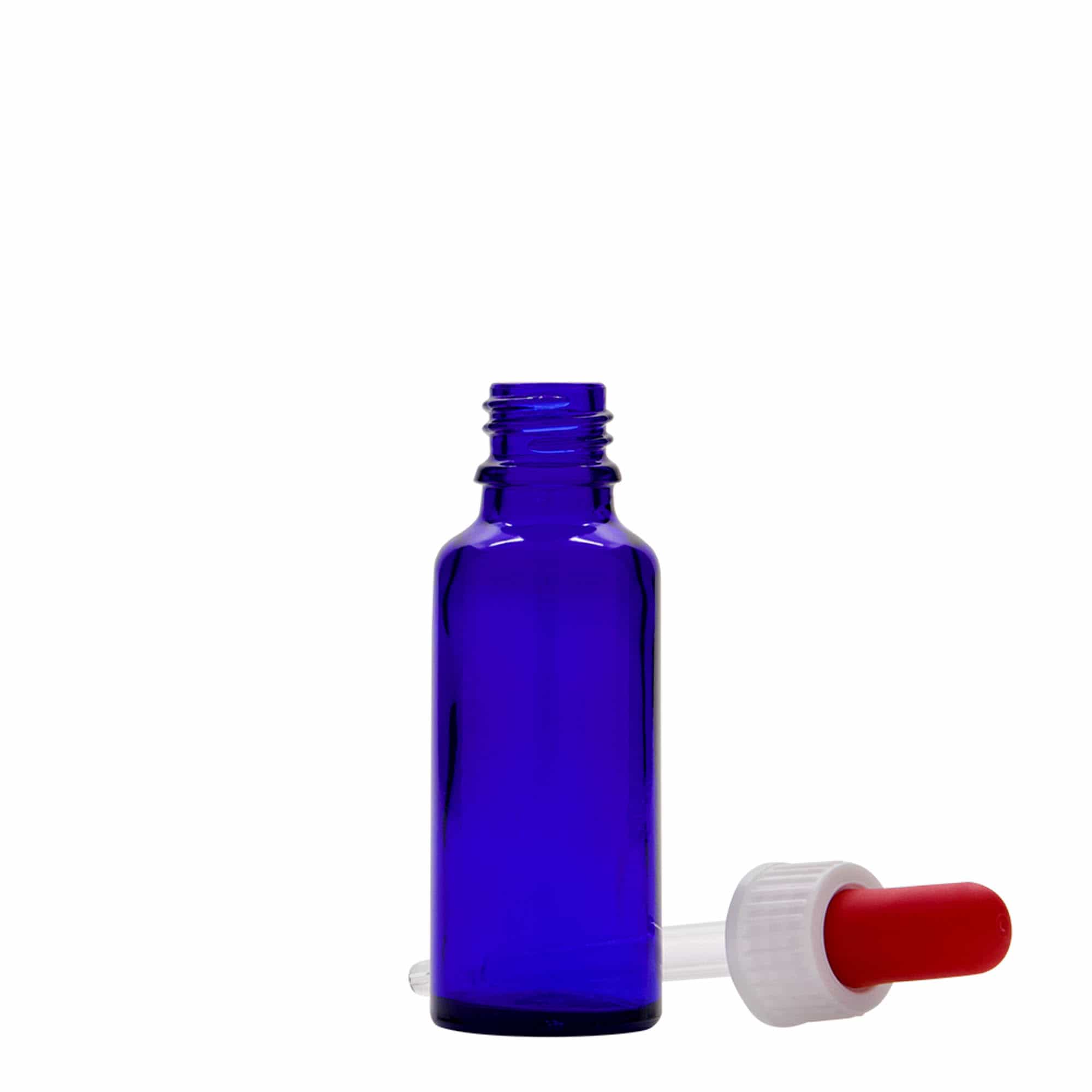 30 ml bočica s kapaljkom, medicinska, staklena, kraljevsko plavo-crvena, otvor: DIN 18