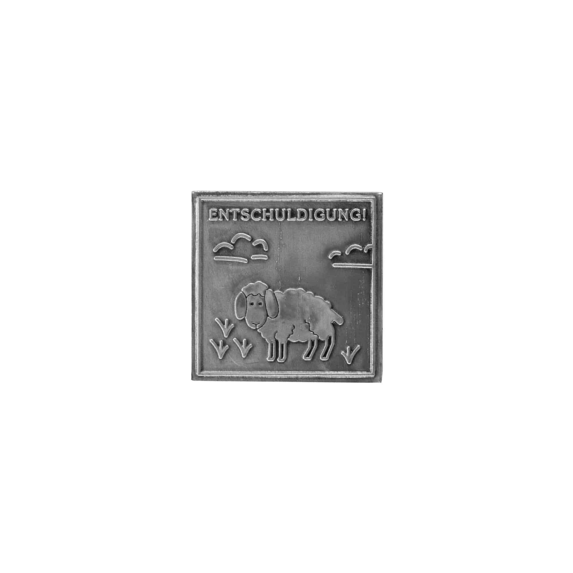 Kositrena naljepnica 'Oprosti', kvadratna, metal, srebro Kositrena naljepnica 'Oprosti', kvadratna, metal, srebro
